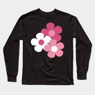 60's Flower Power Pop Flowers in Pink and White Long Sleeve T-Shirt